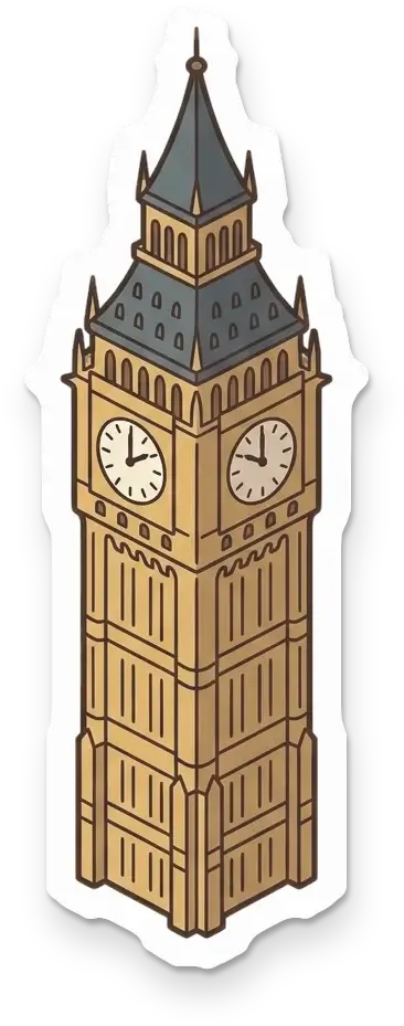 The cut-out Big Ben as a die-cut sticker with an even white border around the tower