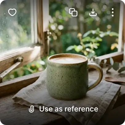 The chosen mug in the feed with the pointer over it, showing Use as reference along its bottom edge.