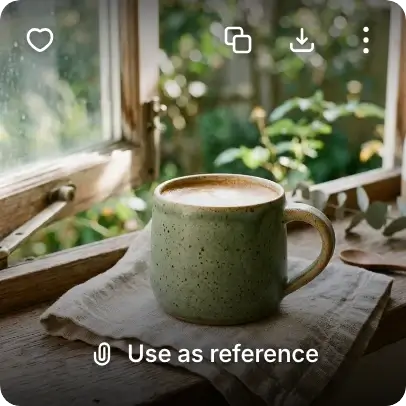The chosen mug in the feed with the pointer over it, showing Use as reference along its bottom edge.