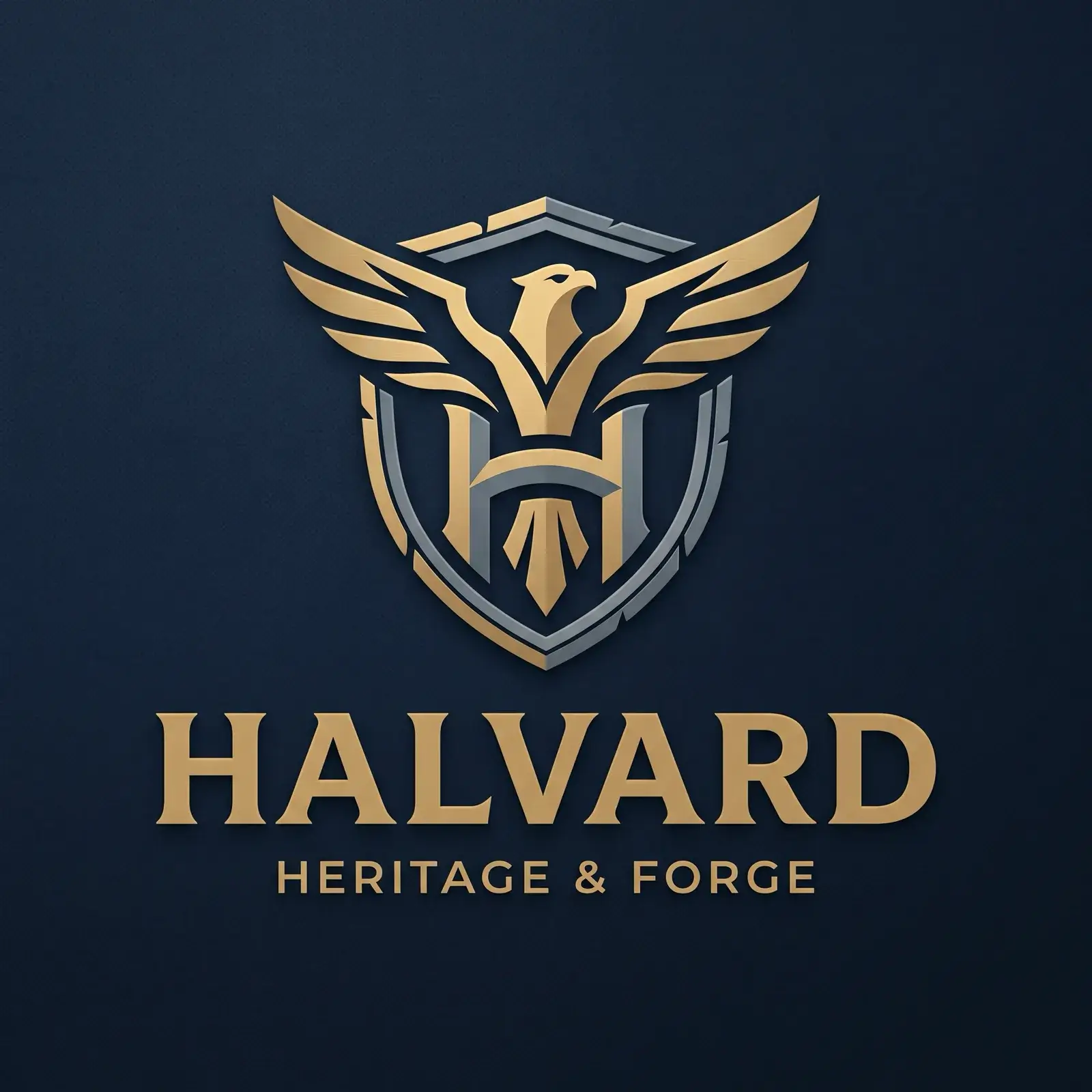 Gold eagle-and-shield crest over the word HALVARD and the tagline HERITAGE & FORGE on navy