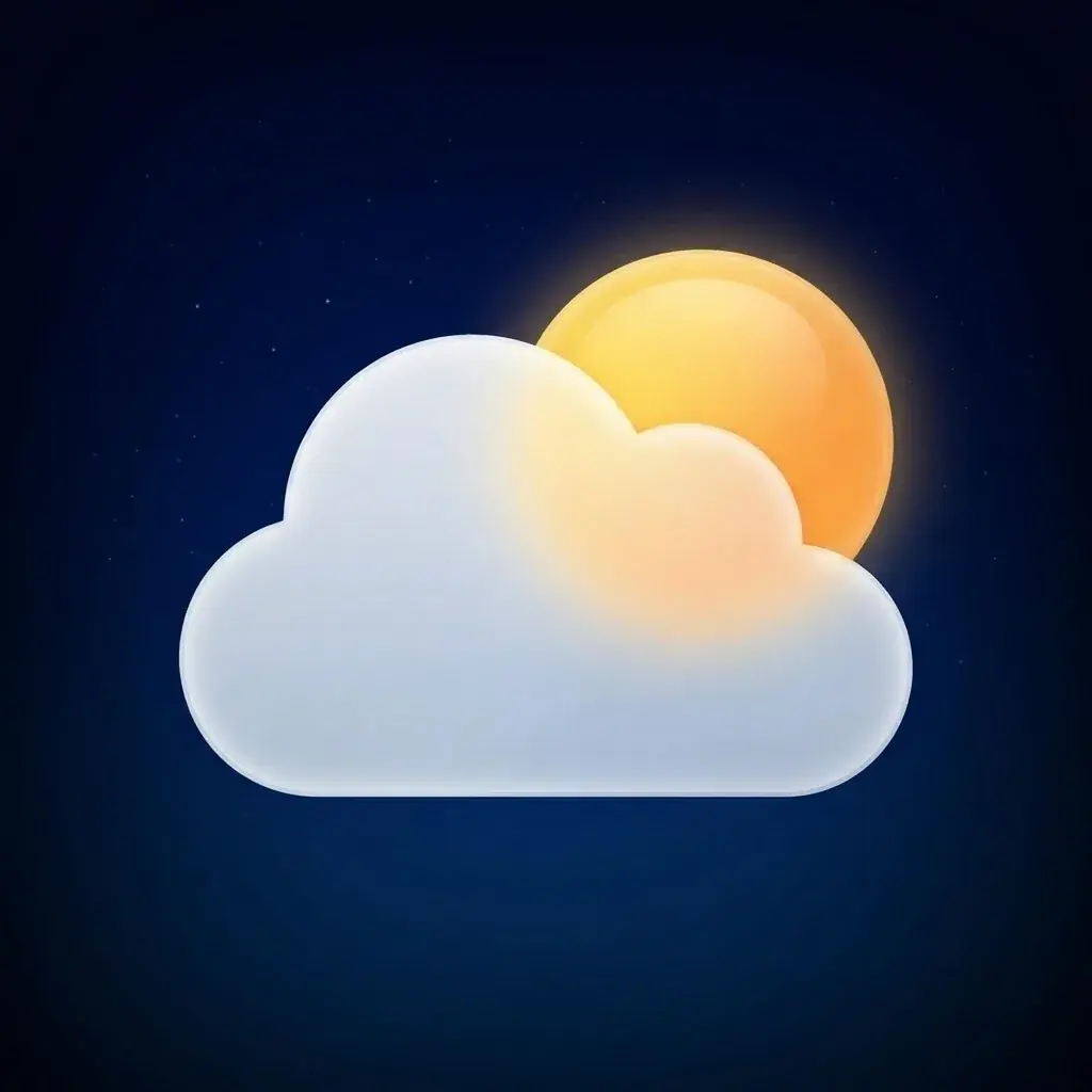 The Morrow icon made dark: the same frosted cloud and yellow sun in the same place, on a deep navy night sky with faint stars