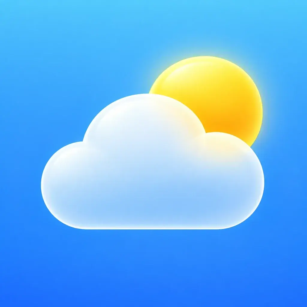 The Morrow icon from GPT Image 2.5 Sunburst: a glossy white cloud in front of a bright yellow sun, on a sky blue gradient that fills the square