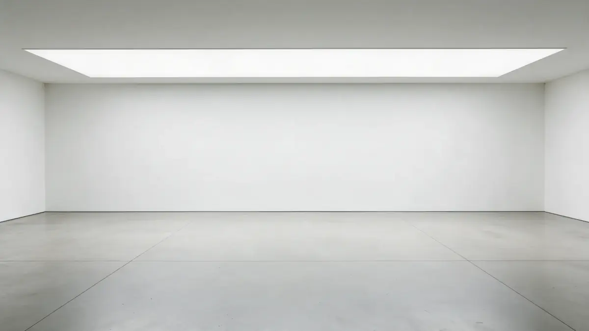 Seedream 5 Pro: an empty white room with a wide light panel in the ceiling and a pale concrete floor