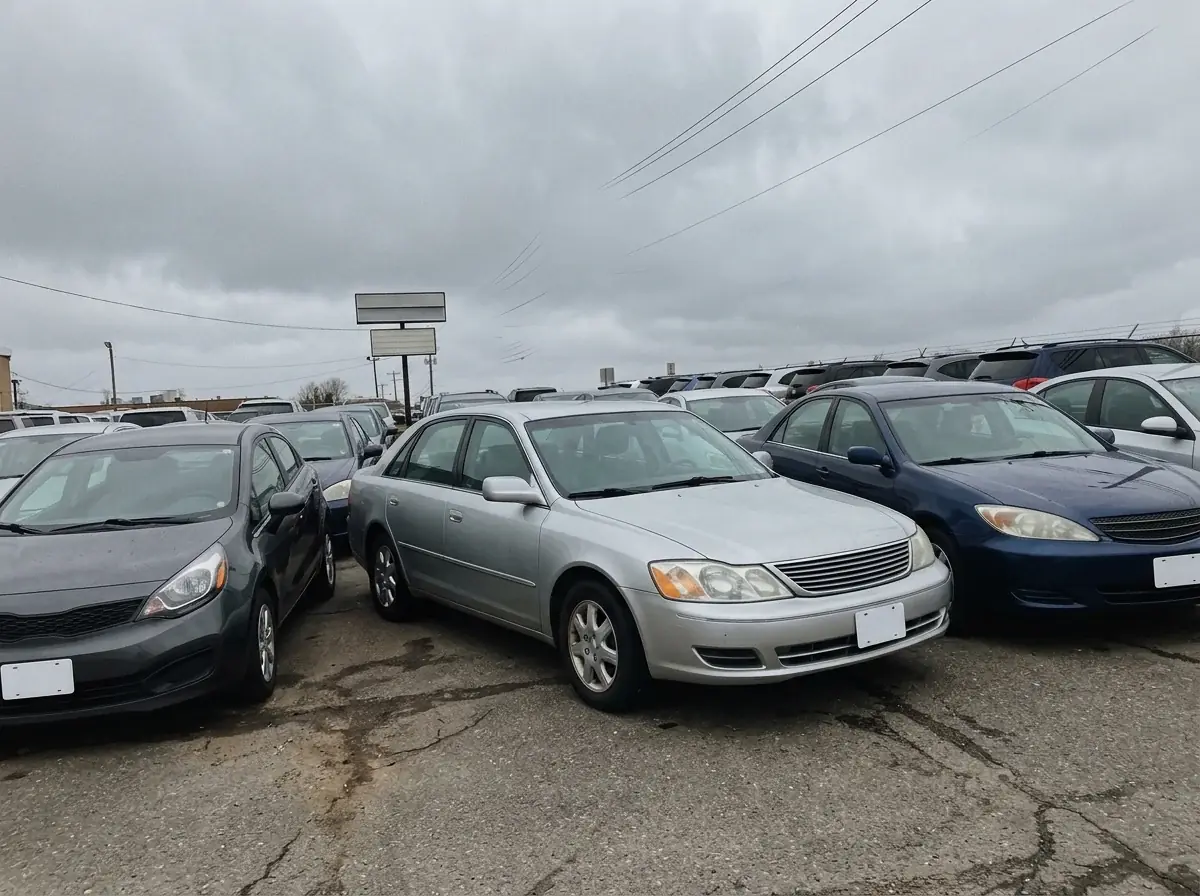 The same lot photo after Ideogram Edit: the cone and most of the power lines gone, the silver sedan and the parked cars unchanged