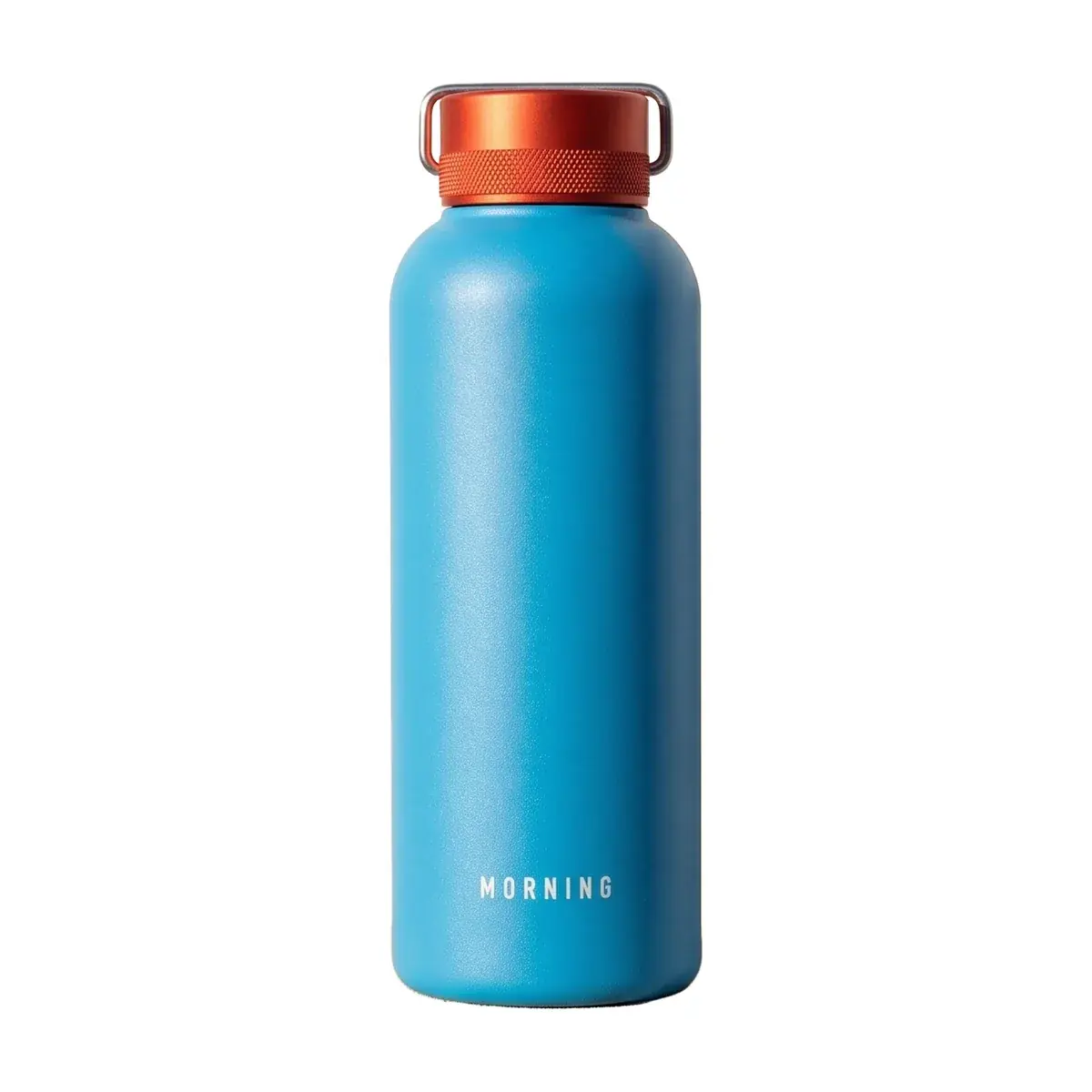 The pool-blue water bottle cut out of the ledge photo and placed on pure white