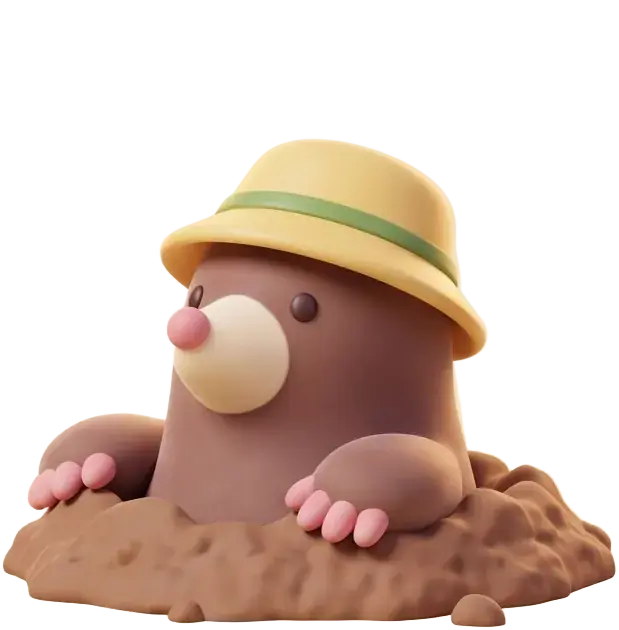 Frame 3, the mole popping out of a soil hole, cut from the pose sheet by Slice onto a transparent same-size canvas