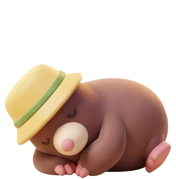 Frame 6, the mole asleep on its side, cut from the pose sheet by Slice onto a transparent same-size canvas