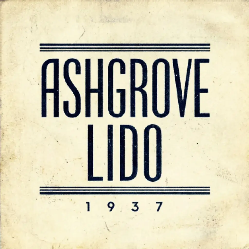 A generated aged print of a 1937 logo: ASHGROVE over LIDO in tall narrow Art Deco capitals between triple rules, 1937 beneath, dark ink on stained cream paper