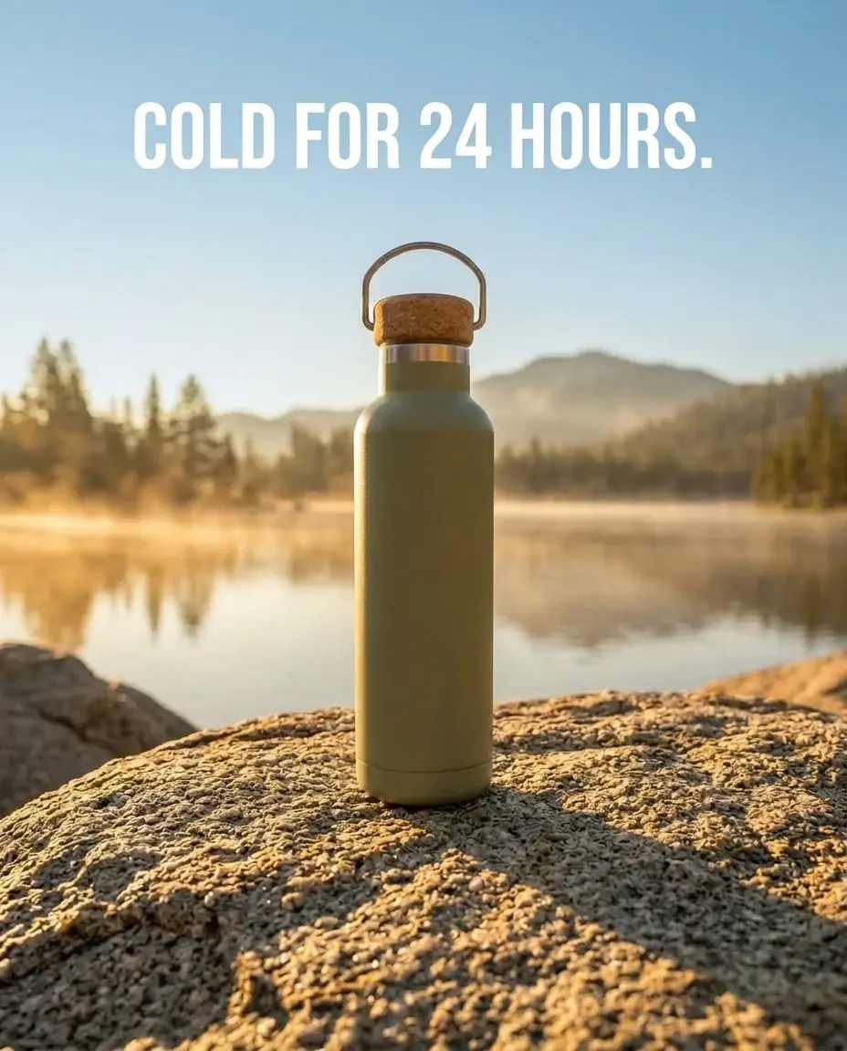 The lake key visual with COLD FOR 24 HOURS. in bold white condensed capitals across the sky