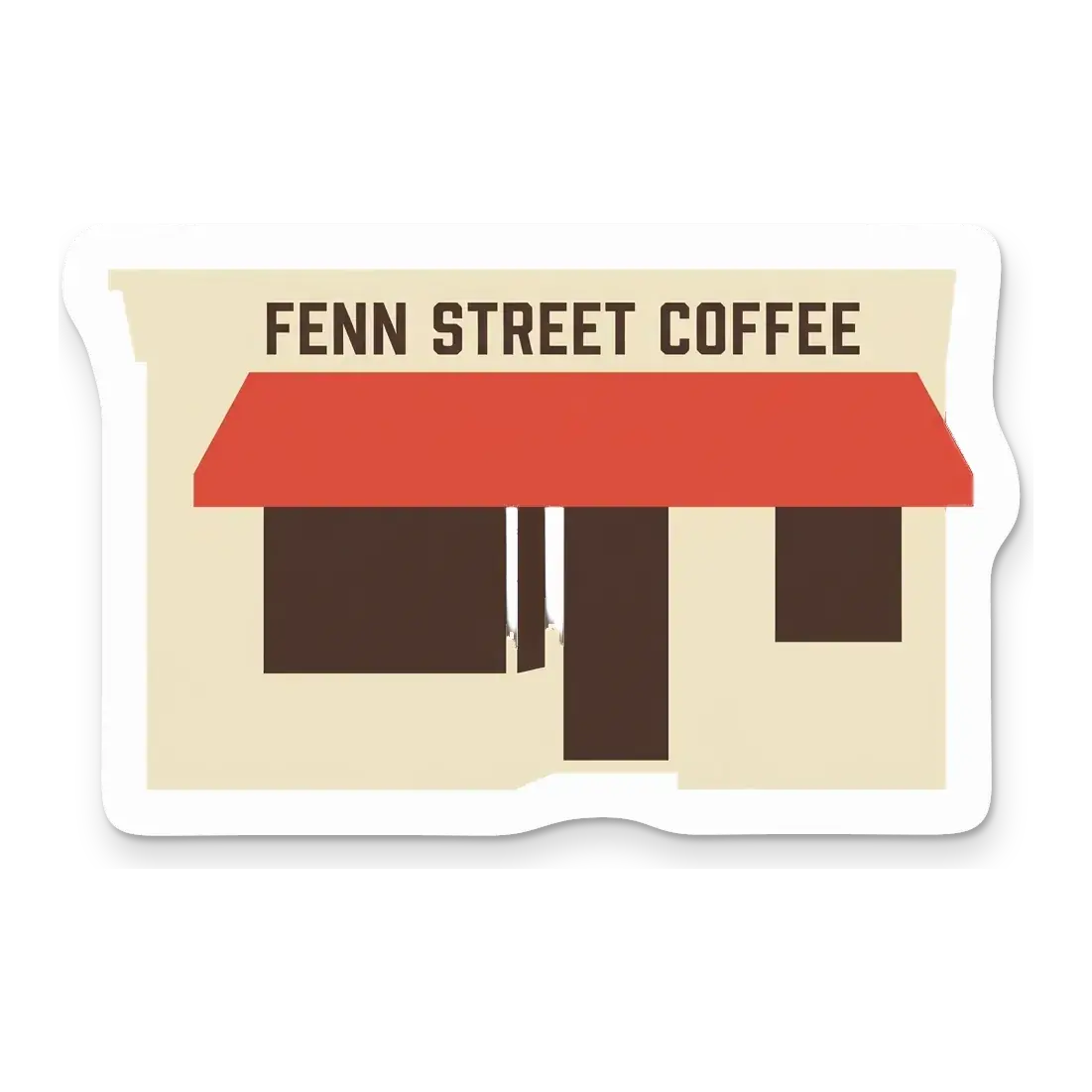 The Fenn Street Coffee shop front as a Classic die-cut sticker with a thick white border and a soft shadow