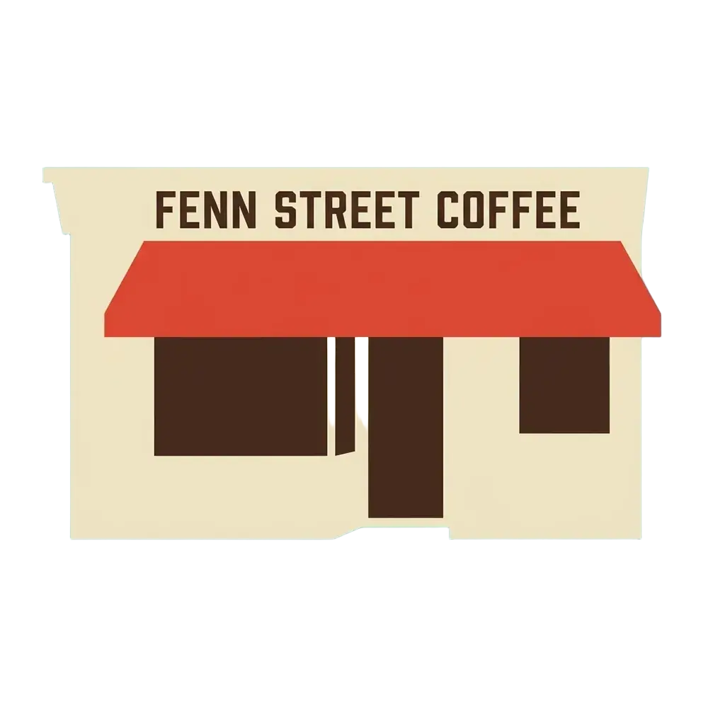 The flat Fenn Street Coffee shop front cut out from its pale blue background