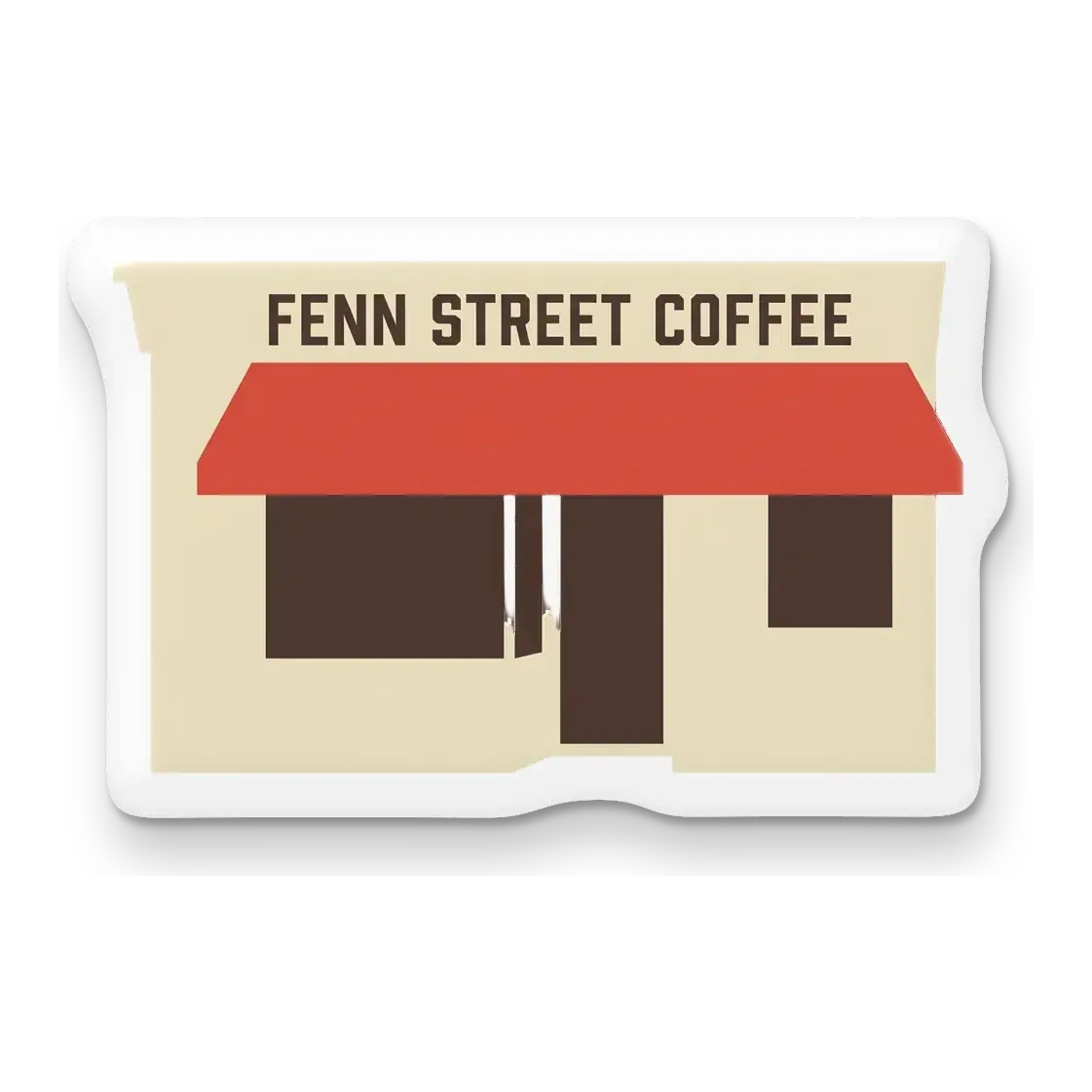 The Fenn Street Coffee shop front as a Puffy sticker with a raised, rounded white border